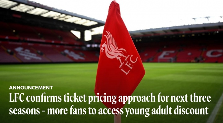 利物浦官宣未来三季球票有限涨价 涨幅挂钩CPI且设5%上限