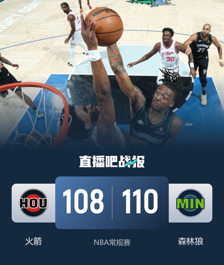 火箭加时遭15-0逆转 杜兰特丢关键罚球憾负森林狼