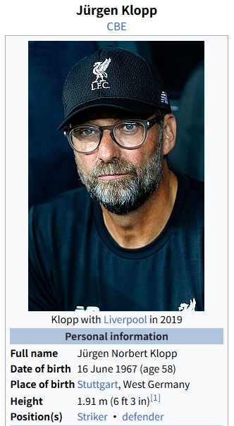 克洛普实测身高1米91 与2米01克劳奇同框仅差半头