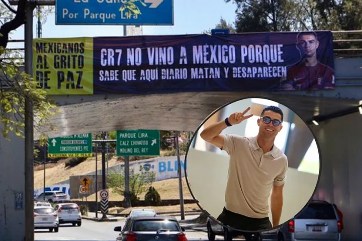 友谊赛球场外横幅直指墨西哥社会问题 C罗缺席被关联