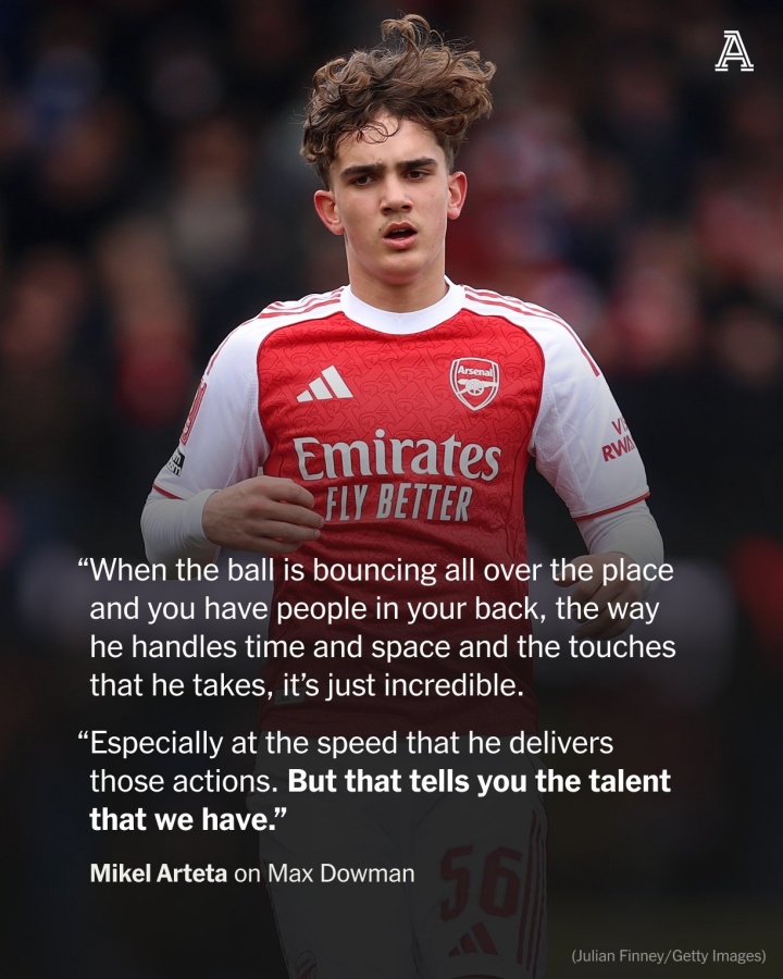 16岁73天道曼一传一射创英超最年轻进球纪录 阿森纳争冠关键战破冰