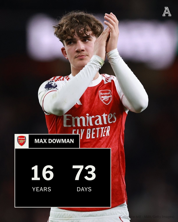 16岁73天道曼一传一射创英超最年轻进球纪录 阿森纳争冠关键战破冰