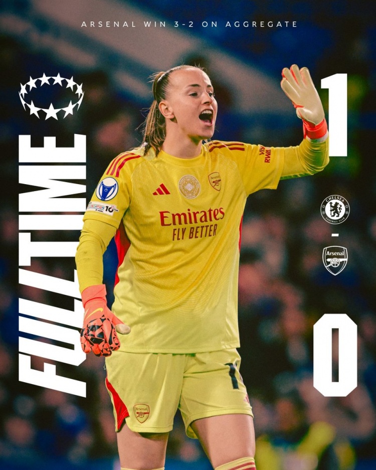阿森纳女足总比分3-2淘汰切尔西 晋级女足欧冠四强